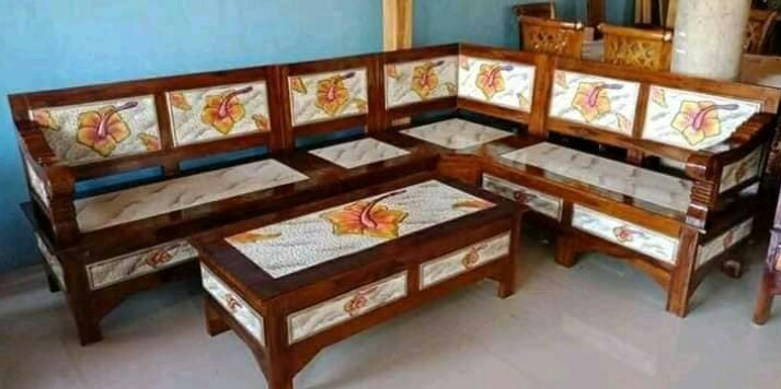 Kursi Meja tamu sudut latter L kayu jati ukiran jepara - 01